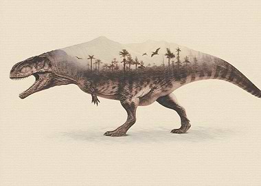 Double Exposure Dinosaur Landscape Art