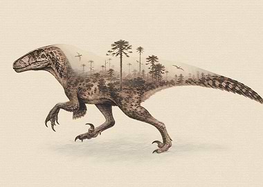 Double Exposure Raptor Dinosaur Art