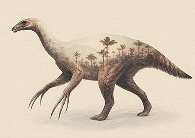 Double Exposure Therizinosaurus Dinosaur Art