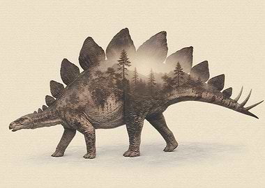 Double Exposure Stegosaurus Forest Art