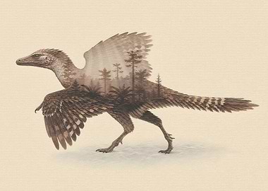 Double Exposure Dinosaur Forest Silhouette