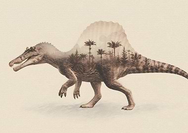 Double Exposure Spinosaurus Forest Silhouette