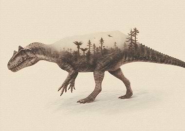 Double Exposure Dinosaur Forest Silhouette