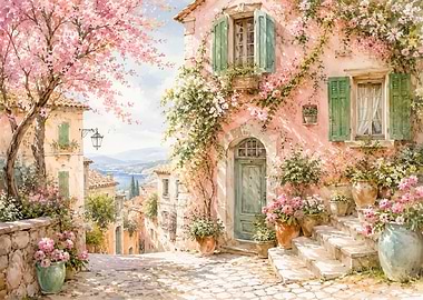 Charming Mediterranean Village Street Scene