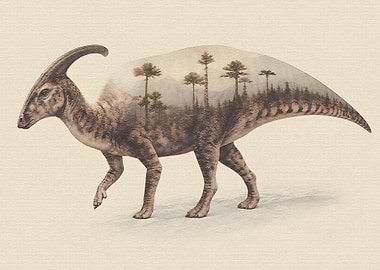 Double Exposure Parasaurolophus Forest Art