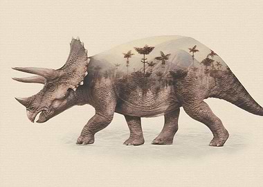 Double Exposure Triceratops Jungle Art
