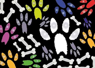 Colorful Dog Paw Prints and Bones