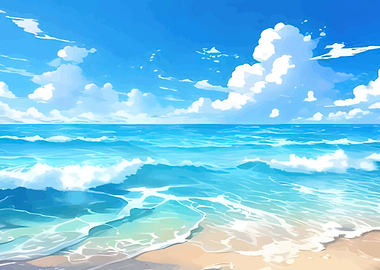Vibrant Anime Style Tropical Beach