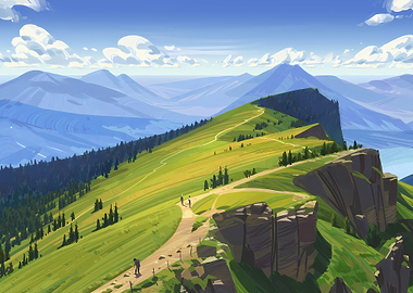 Hikers on a Mountain Ridge