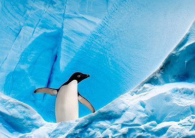 Adélie Penguin on Blue Iceberg