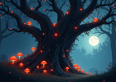 Enchanted Glowing Mushroom Forest Tree