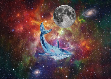Whale Swimming Through Colorful Space