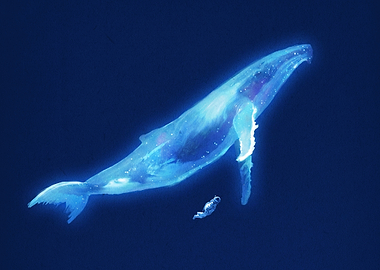 Astronaut Swimming with Cosmic Whale