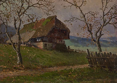 Rustic Farmhouse in Autumn Landscape