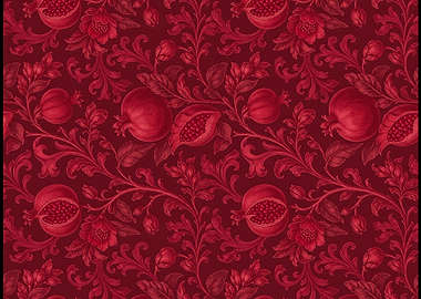 Deep Red Pomegranate Botanical Pattern