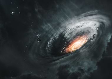 Spaceship Near a Glowing Galaxy