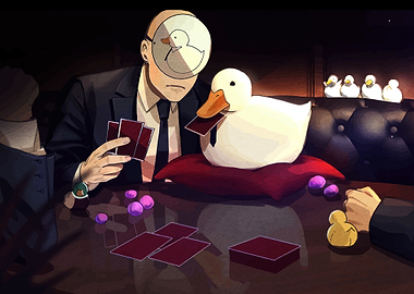 Man Playing Poker with a Duck
