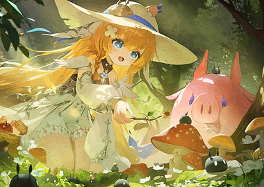 Navia and a Pink Pig in Forest