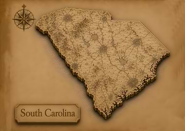 South Carolina Vintage 3D Map