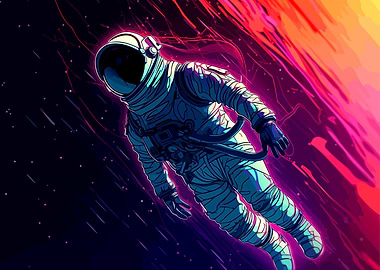Astronaut Floating in Vibrant Space