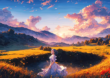 Anime Girl in Golden Meadow