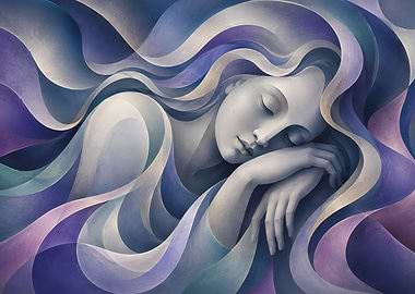 Serene Woman Sleeping in Abstract Waves