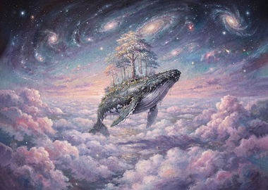 Whale Carrying a Forest in Space