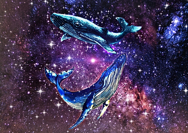 Two Whales Swimming in Deep Space