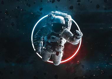 Astronaut Floating in Neon Space