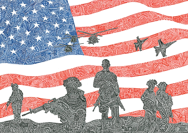 Intricate Doodle Art American Military Tribute