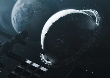 Moon with Debris Ring in Space