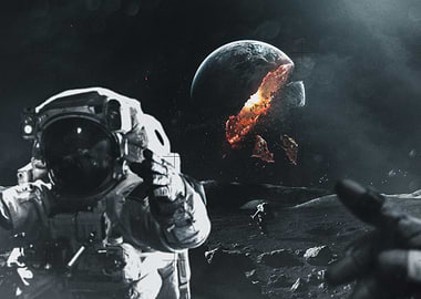 Astronaut Witnessing Earth's Destruction