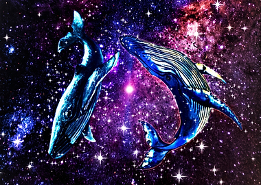 Two Whales Swimming in Deep Space