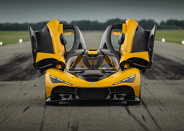 Yellow and Black Supercar with Doors Open
