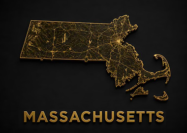Massachusetts Gold Topo Relief Map