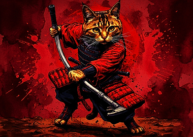 Fierce Samurai Cat Warrior