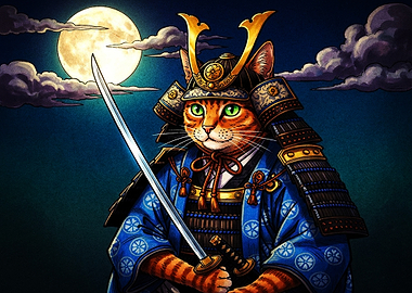 Orange Tabby Cat Samurai Warrior