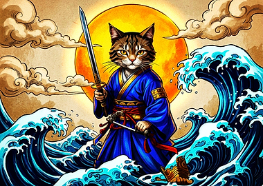 Samurai Cat Warrior with Katana