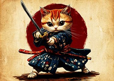 Cute Samurai Cat Warrior