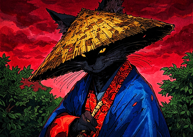Black Cat Samurai in Traditional Attire
