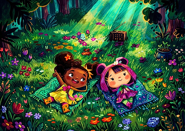 Two Girls Relaxing in a Meadow