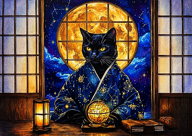 Black Cat in Celestial Kimono