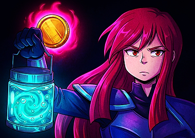 Anime Warrior Holding Magic Lantern