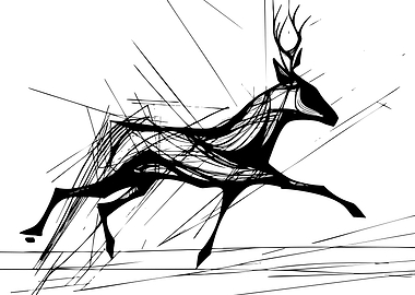 Abstract Running Deer Line Art