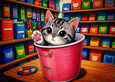 Cute Kitten in a Pink Bucket