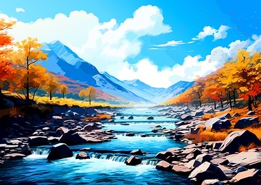 Vibrant Autumn Mountain River Landscape