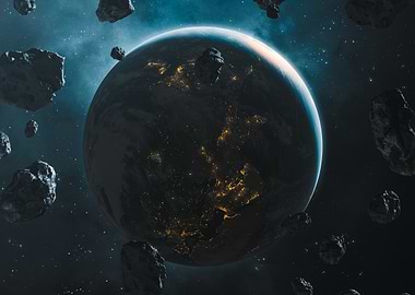 Earth Surrounded by Asteroid Field