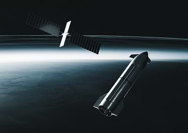 Starship and Starlink Satellite in Orbit