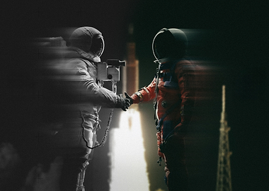 Astronauts Shaking Hands During Artemis Rocket Launch