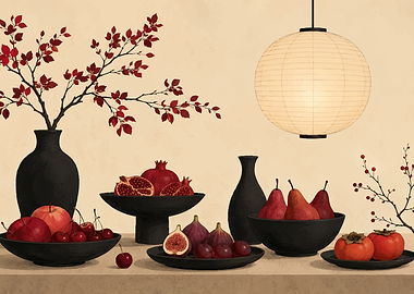 Still Life with Fruit and Vases